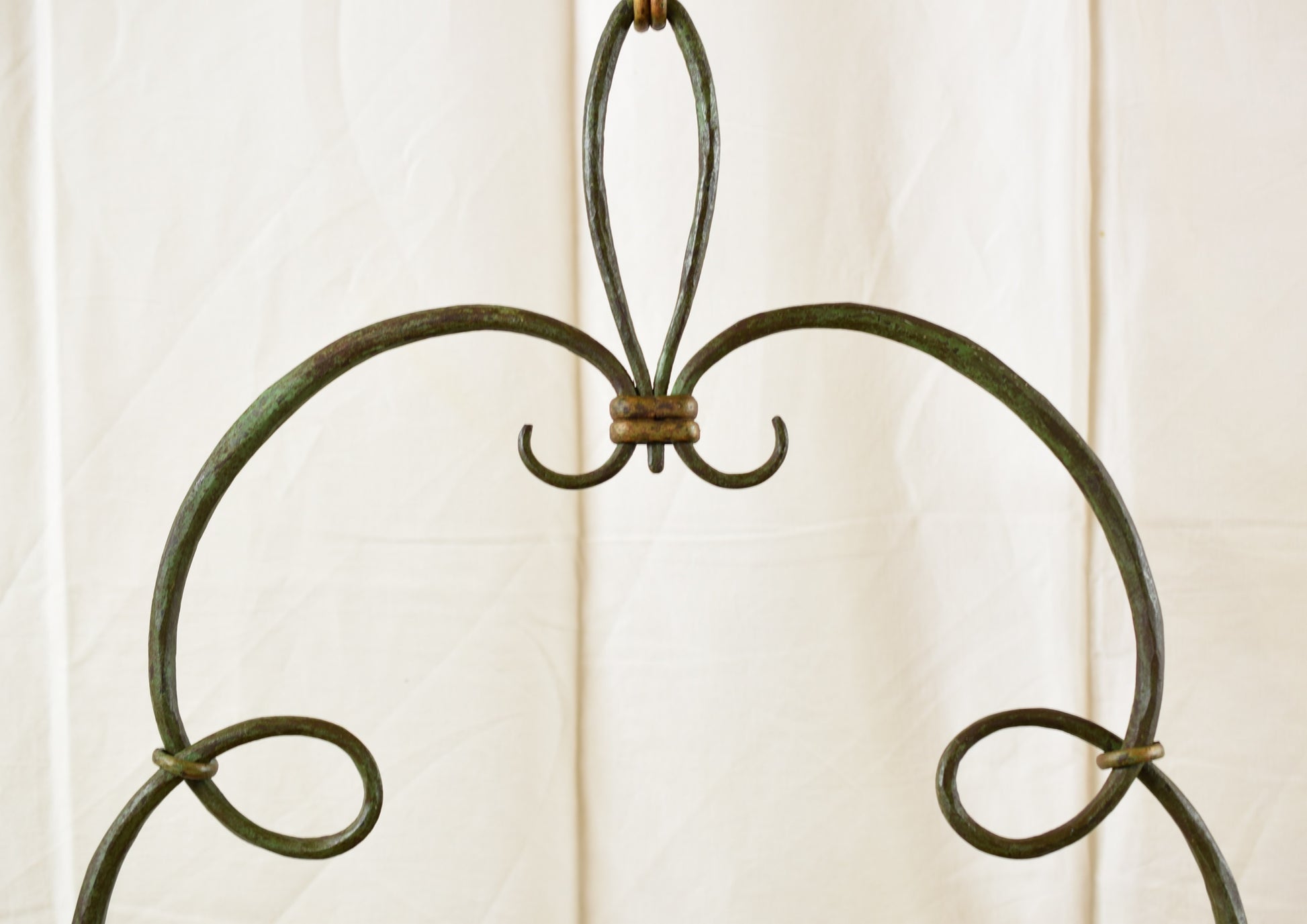 French Antique Wrought Iron Lantern Hanging Candle Holder Lamp