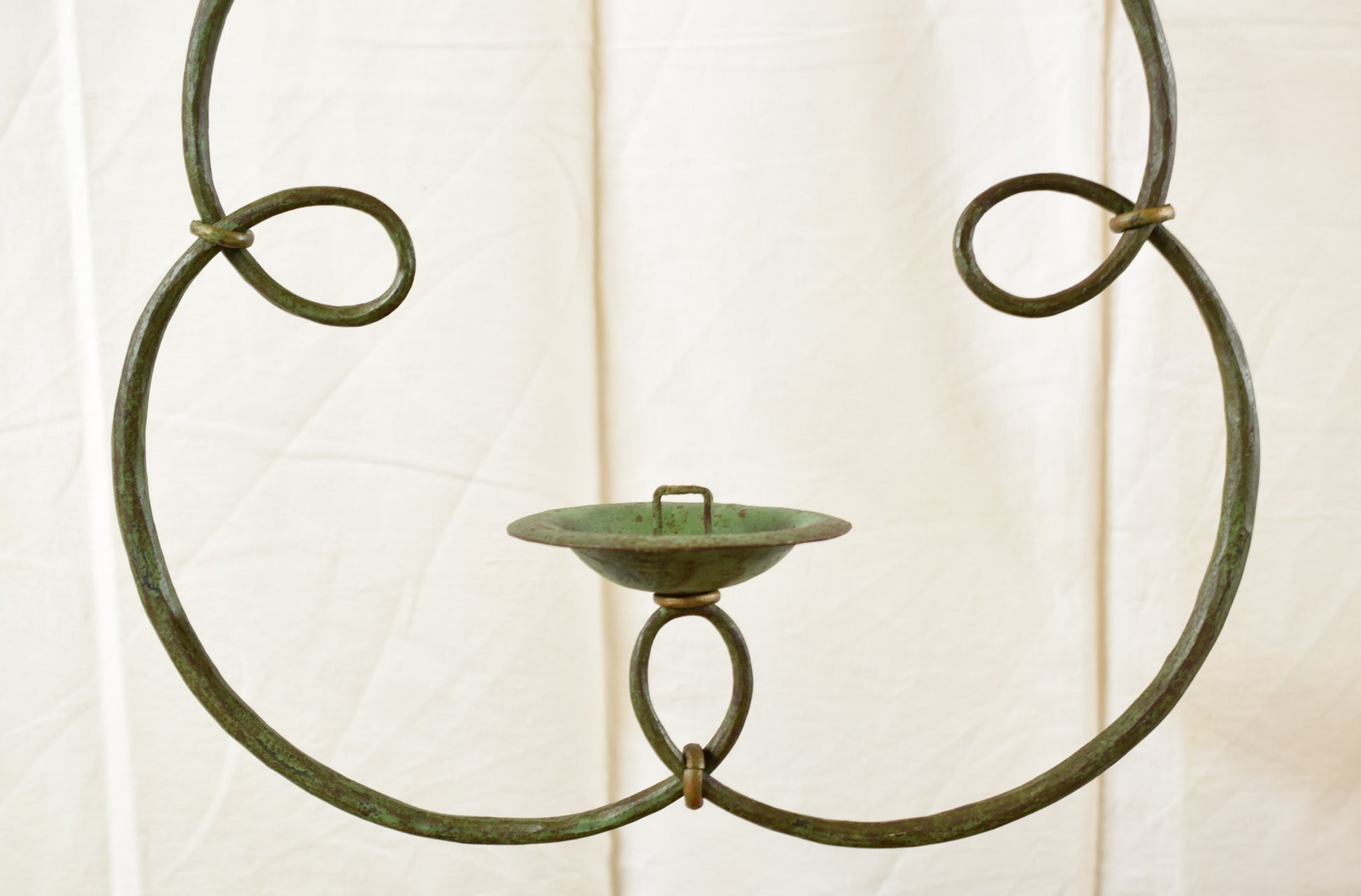 French Antique Wrought Iron Lantern Hanging Candle Holder Lamp