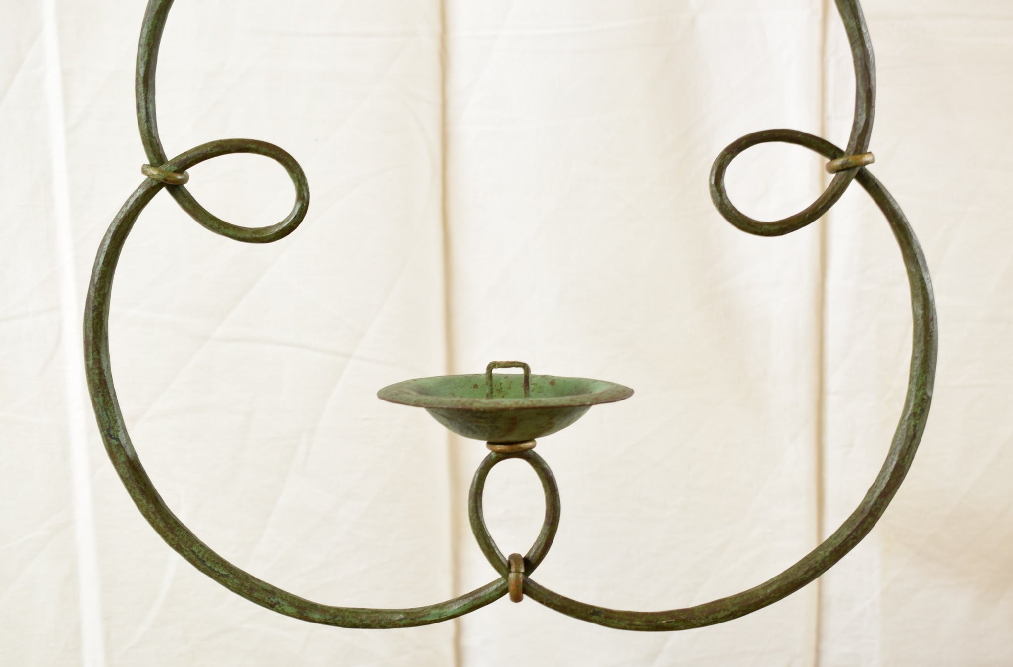 French Antique Wrought Iron Lantern Hanging Candle Holder Lamp