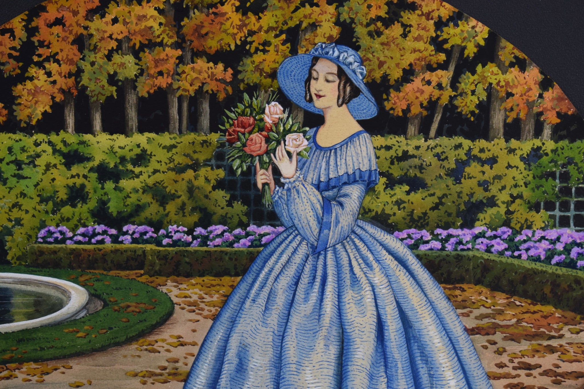 Art Deco Painting Signed Versailles Garden Woman Portrait original Art