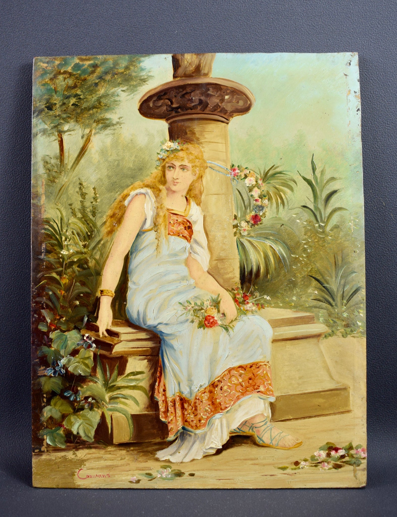 Antique Oil painting Mahogany Panel