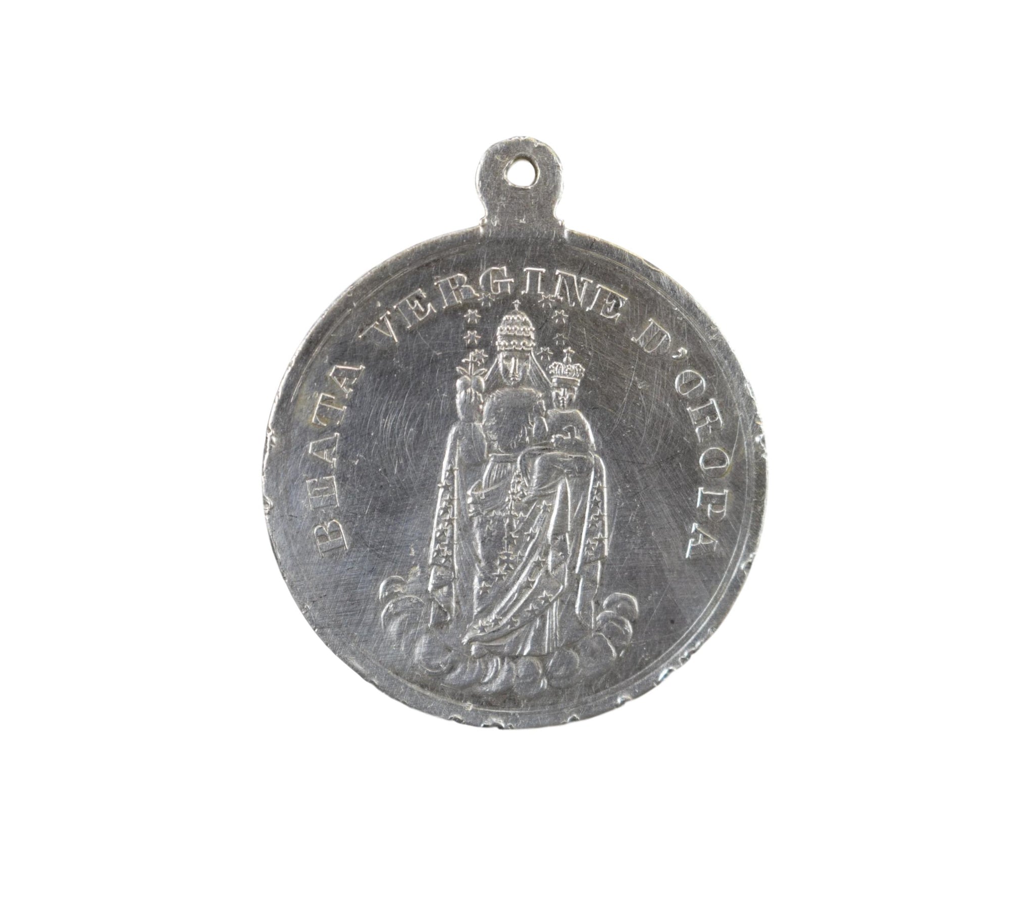 Italian Antique Sterling Silver Medal Beata Vergine d'Oropa Confirmation Souvenir