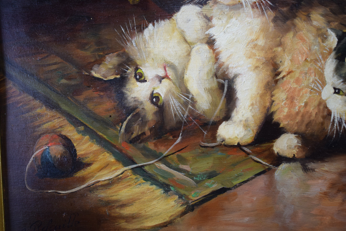 Peinture Huile Chaton sur Panneau Bois d'Après Léon Huber