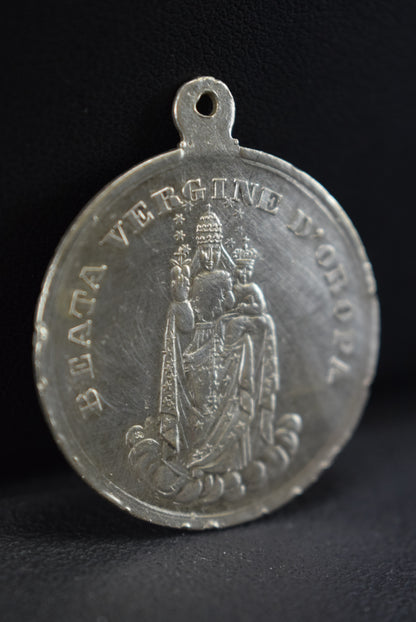 Italian Antique Sterling Silver Medal Beata Vergine d'Oropa Confirmation Souvenir