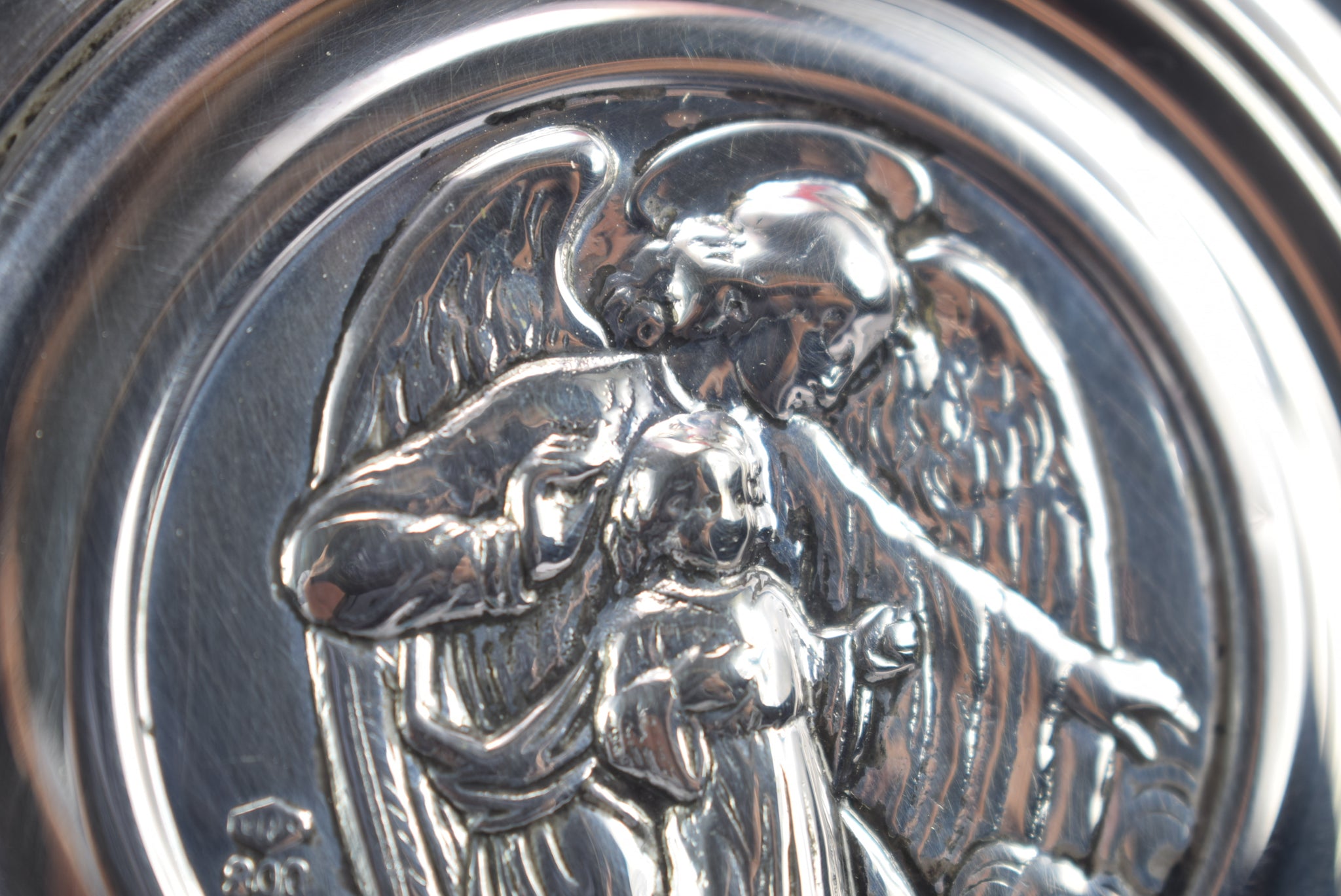 Silver Repousse Cradle Medal - Charmantiques