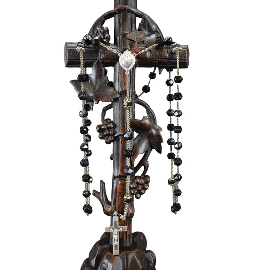 Rare Antique Black Beads Saced Heart Rosary Lourdes