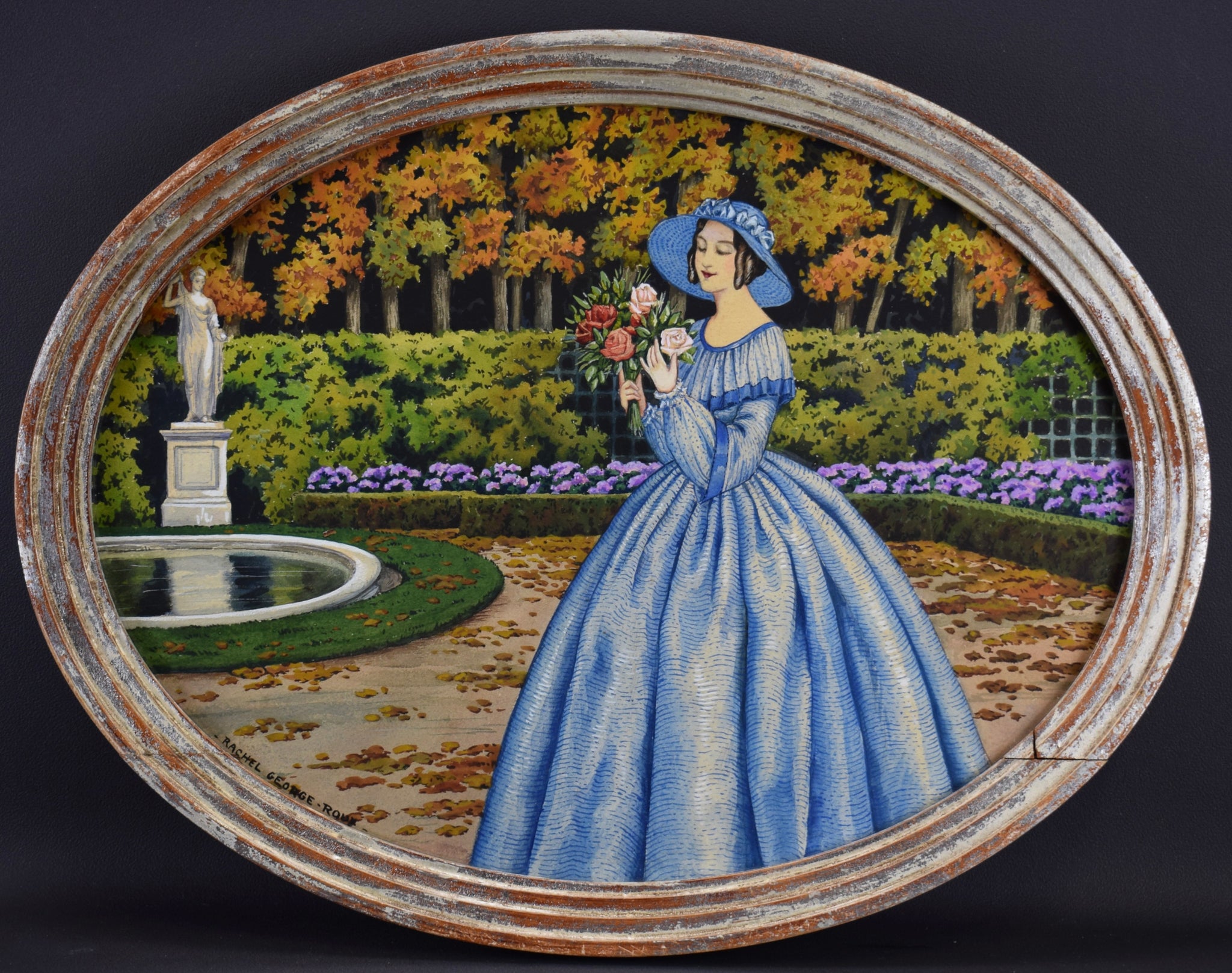 Art Deco Painting Signed Versailles Garden Woman Portrait original Art