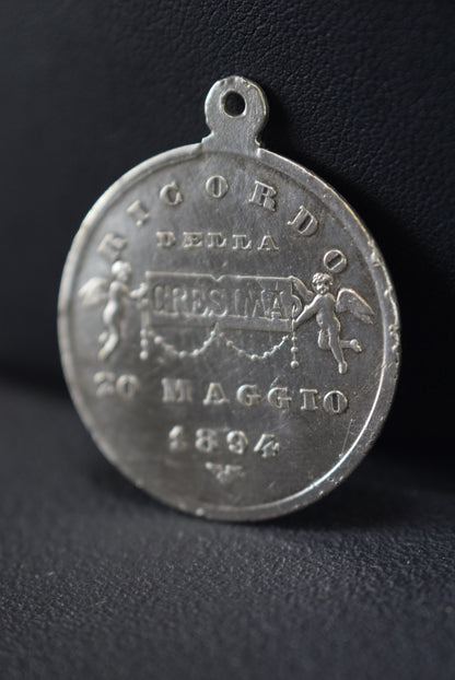 Italian Antique Sterling Silver Medal Beata Vergine d'Oropa Confirmation Souvenir