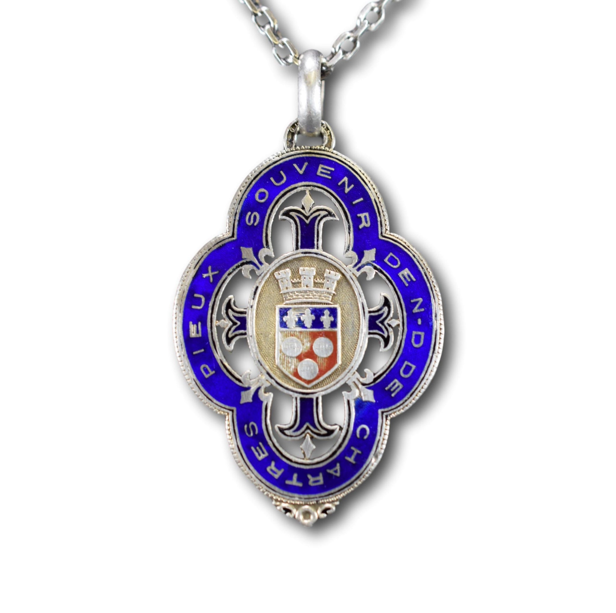 French Antique Enamel Sterling Silver Holy Dress of Holy Virgin Mary Medal Pendant Notre Dame de Chartres