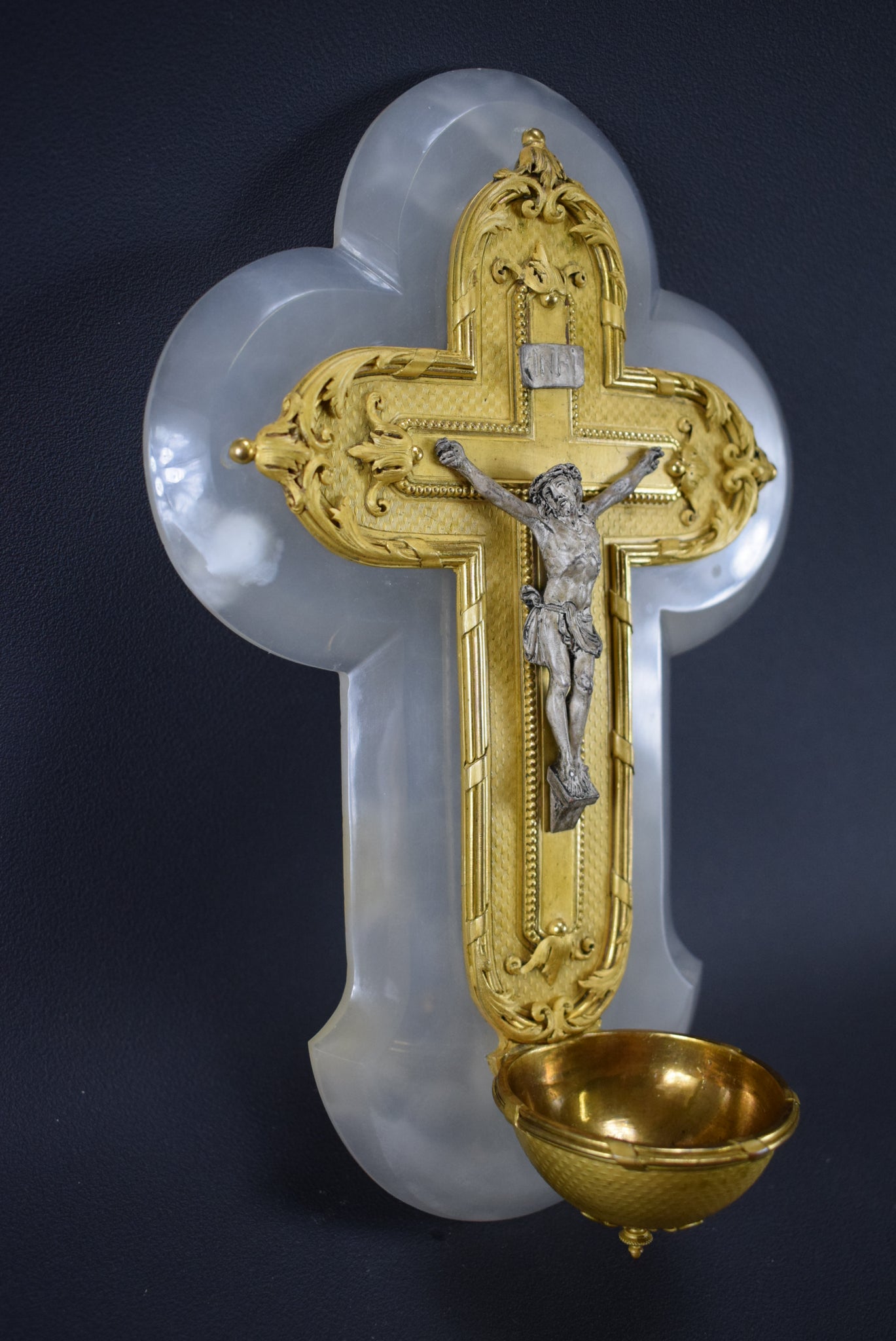 Gold and White Holy Water Font - Charmantiques