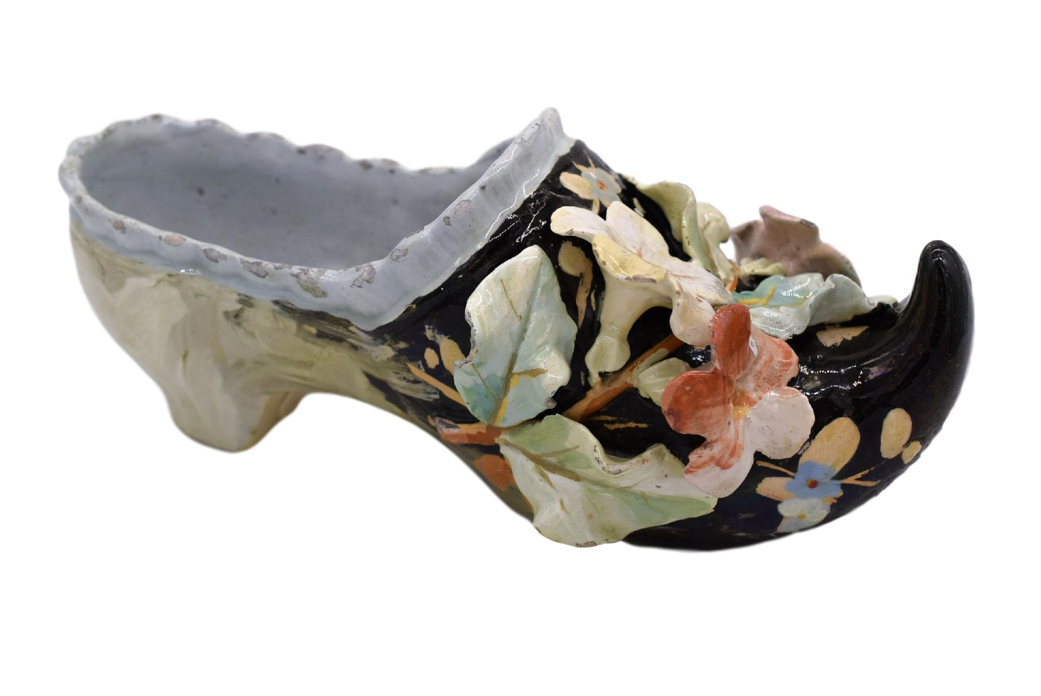 Edouard Gilles Majolica Applied Flower Clog Jardiniere Montigny sur Loing