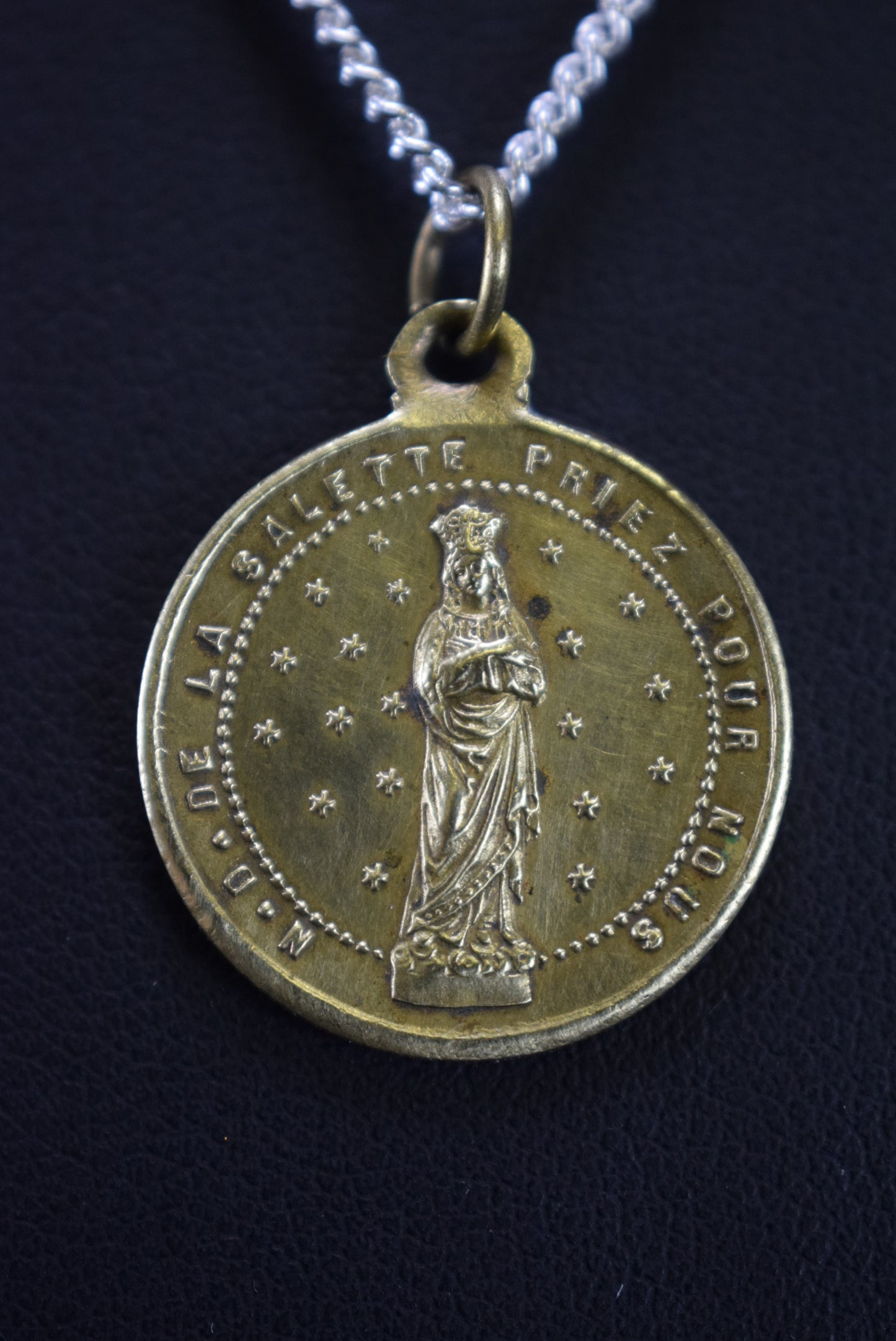 Antique French Our Lady Of La Salette Medal Pendant Charm