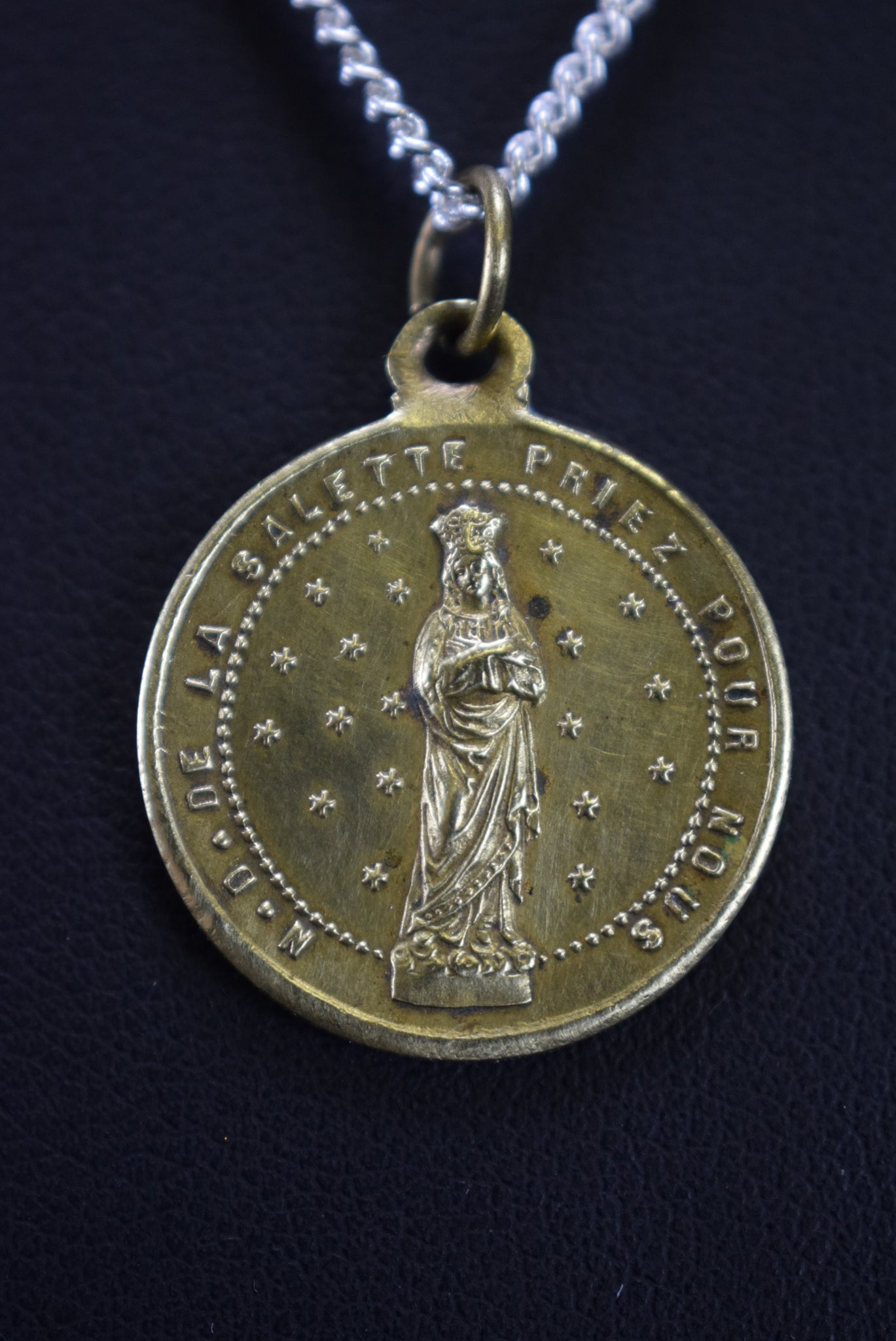 Antique French Our Lady Of La Salette Medal Pendant Charm