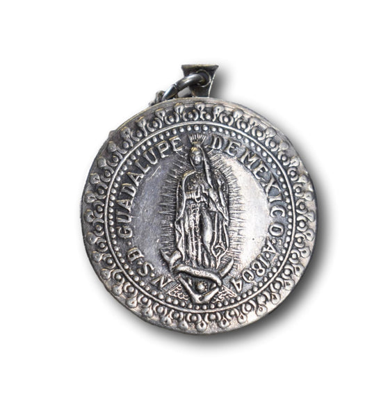 Antique Our Lady of Guadalupe Mexico Sterling silver Medal Necklace Dated 1804 Shrine Pilgrimage Pendant