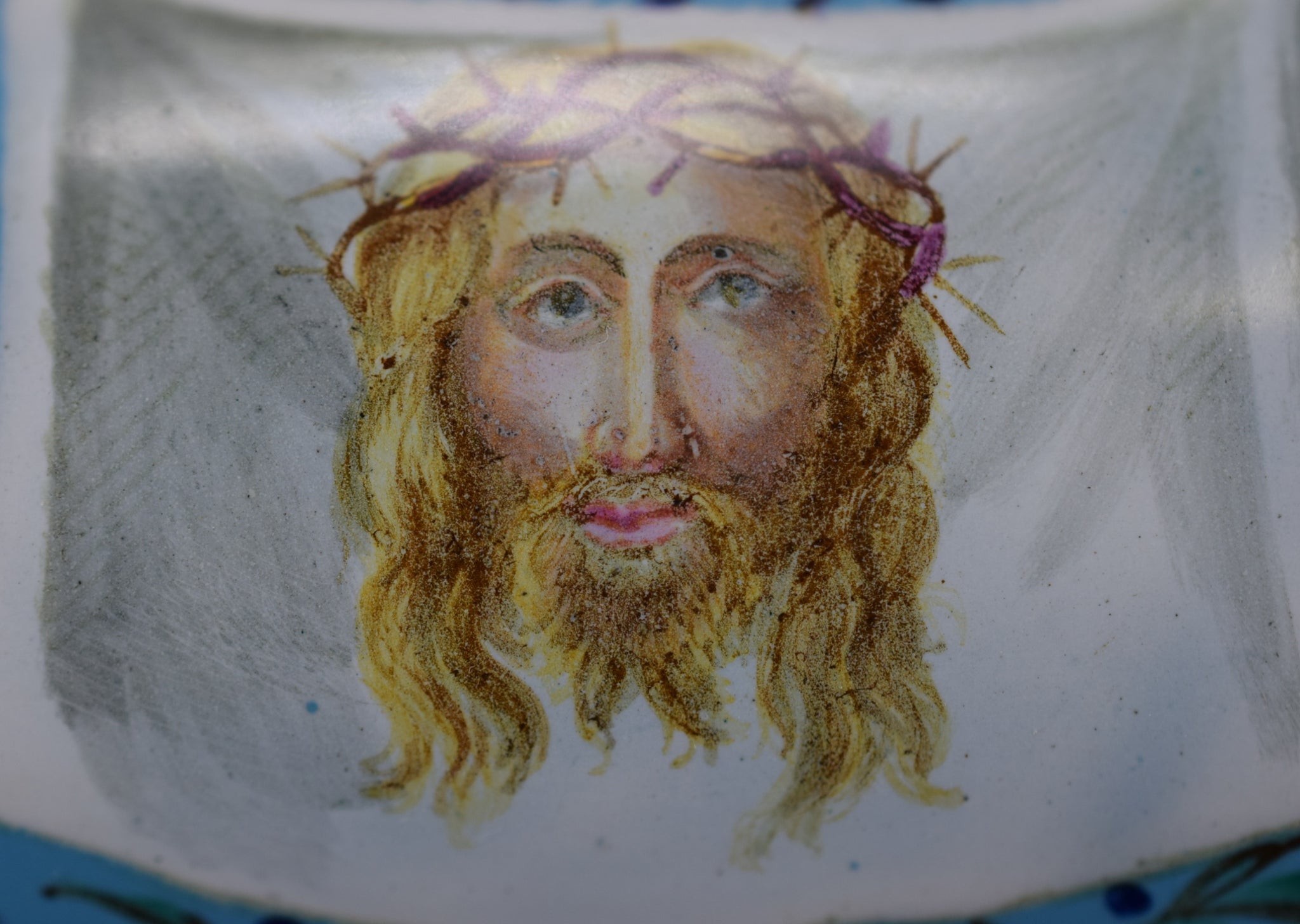 Vintage Blue Holy Water Font Veronica Veil Holy Face of Jesus