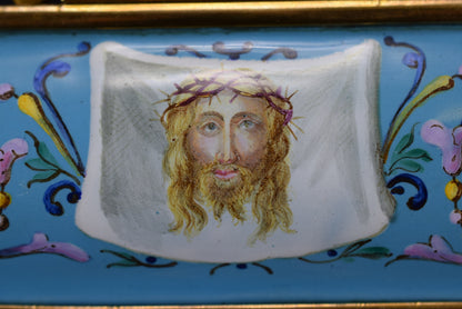 Vintage Blue Holy Water Font Veronica Veil Holy Face of Jesus