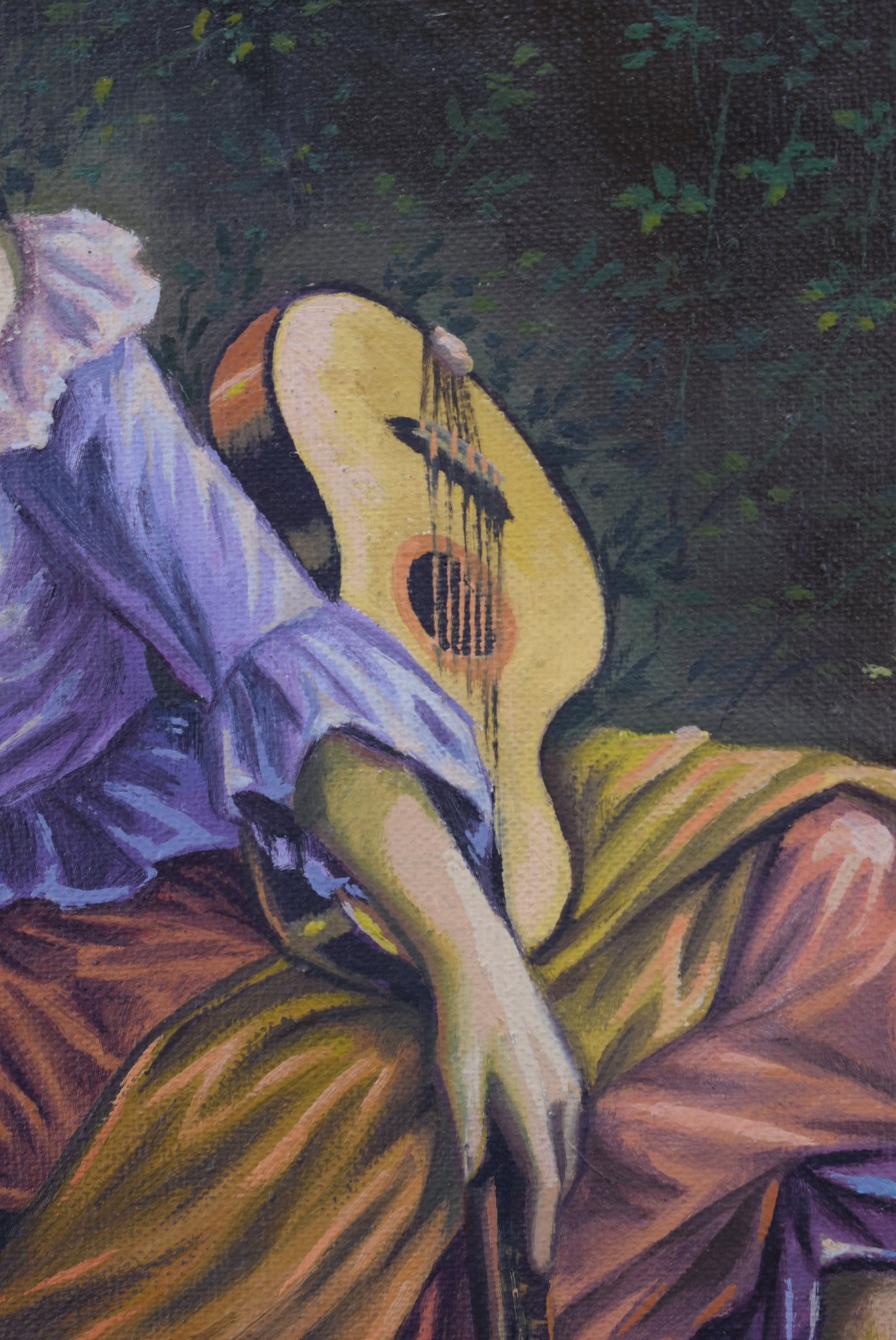 Vintage Gypsy Playing Guitare Oil Painting on Canvas Signed