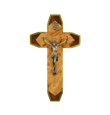 French Art Deco Wood Wall Cross Crucifix Bronze Brass