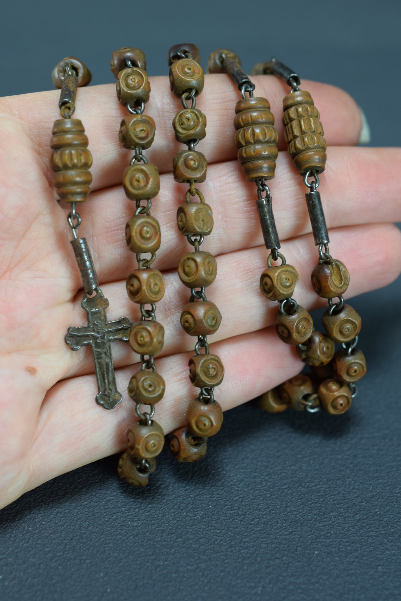 Antique French Hand Carved Corozo Monastery Rosary Tagua Nut