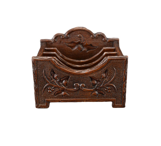 Black Forest Carved Wood Desk Letter Rack Holder Caddy Holder