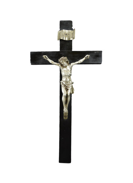French Black & Silver Wood Wall Cross Crucifix