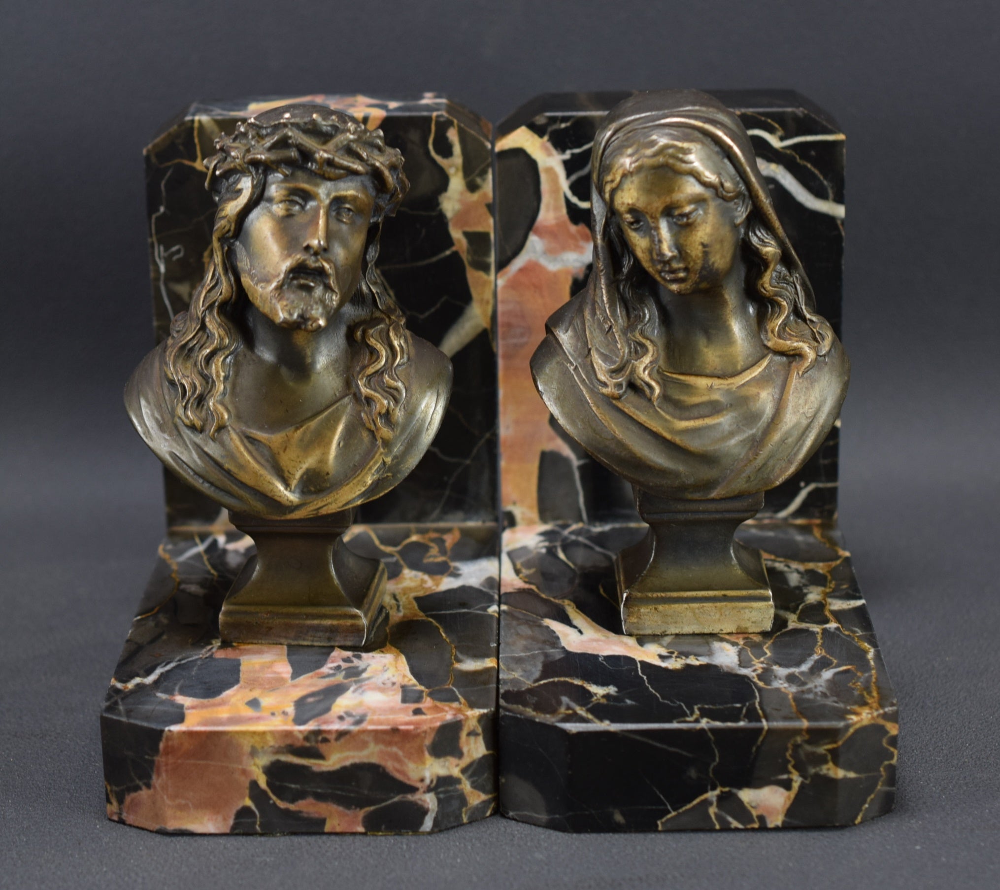 Vintage Pair of Religious Bookends Mary & Jesus