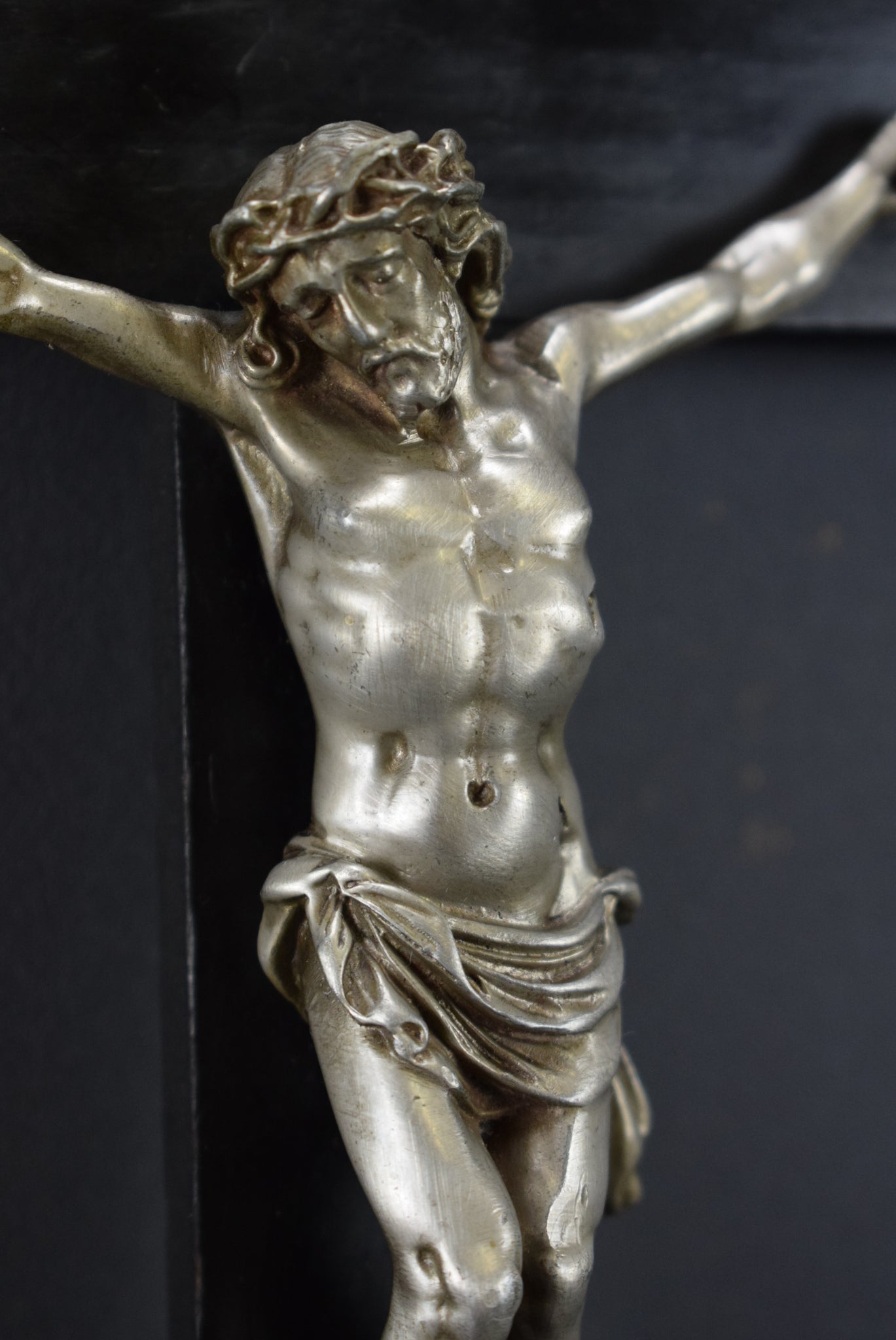 French Black & Silver Wood Wall Cross Crucifix