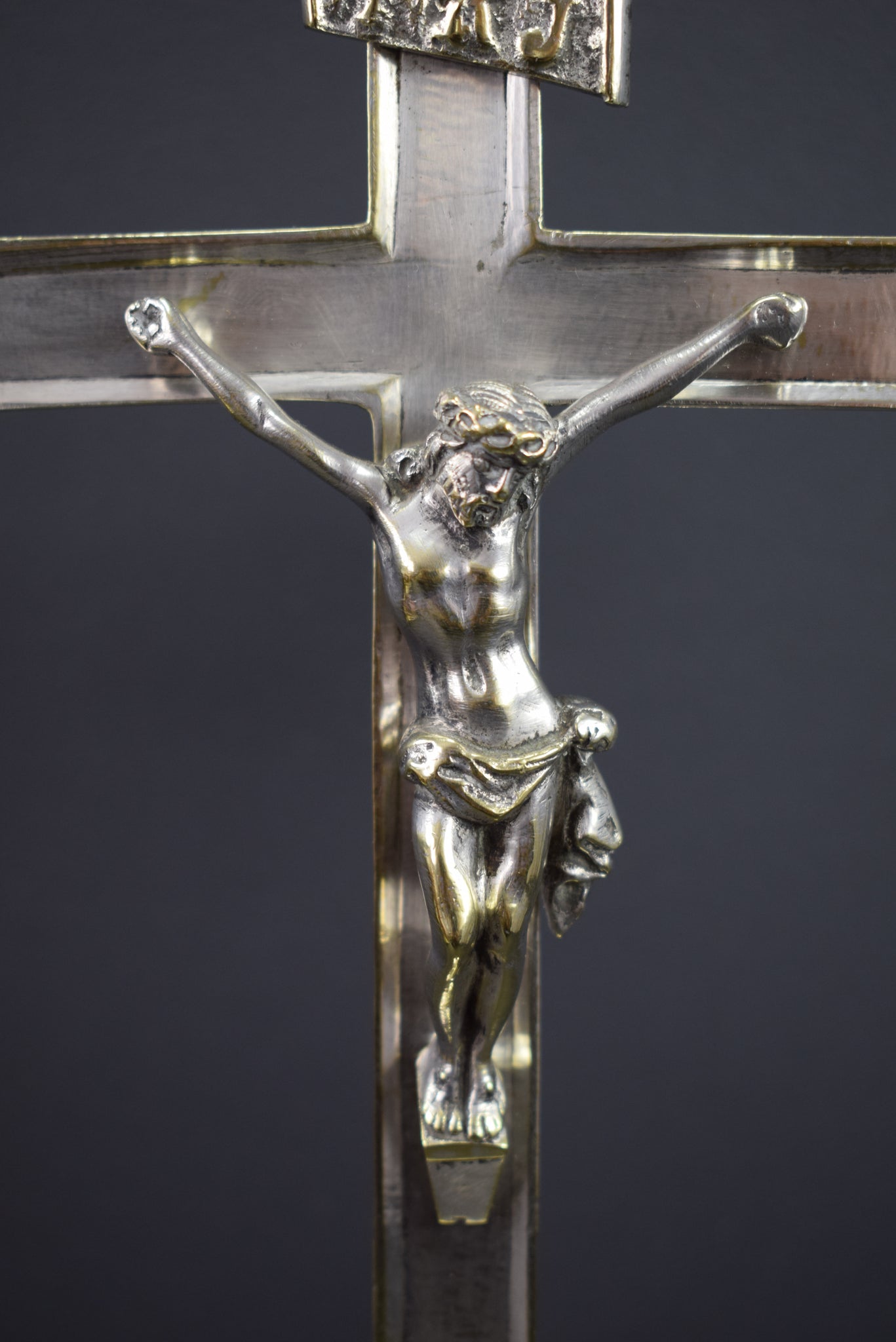 Vintage French Antique Silver Bronze Crucifix 19th