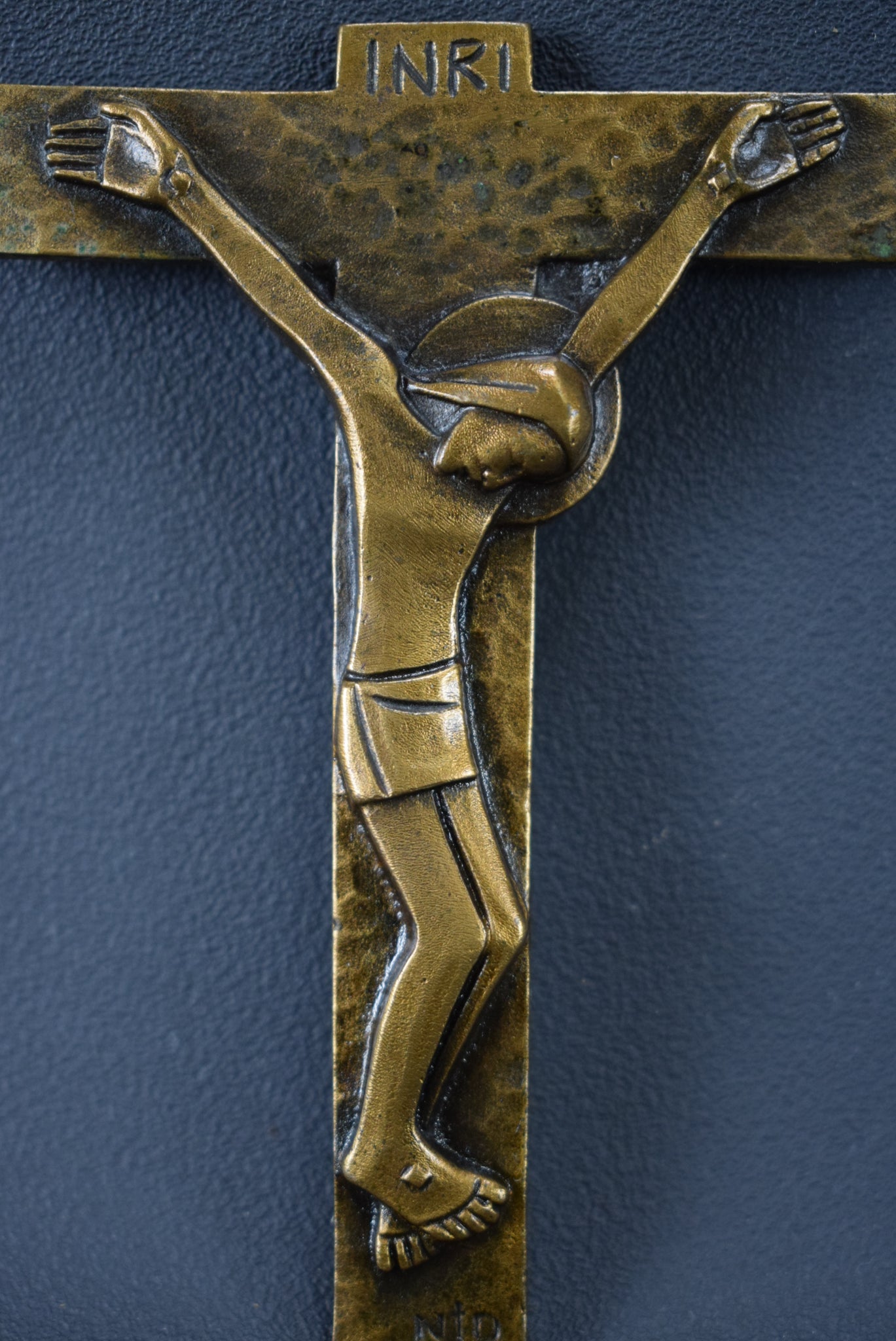 French Modernist Bronze Pectoral Cross Small Wall Crucifix