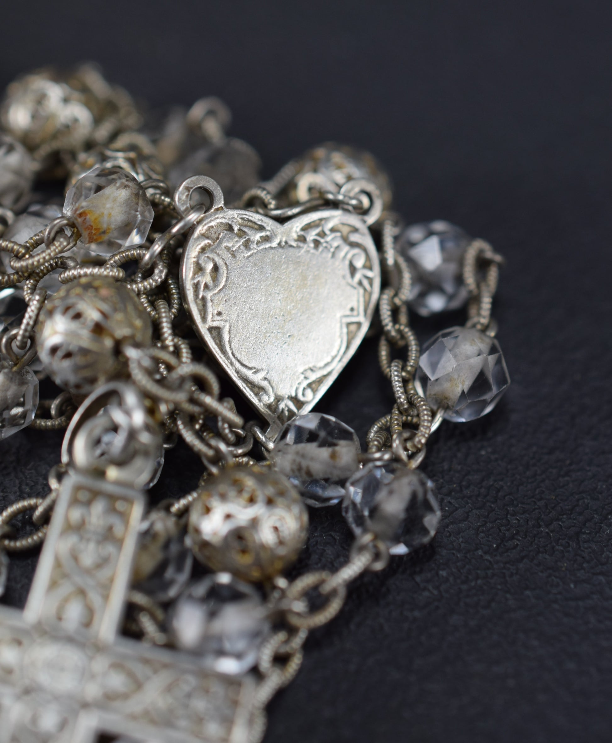 Sterling Silver and Faceted Beads Rosary Vintage Filigree