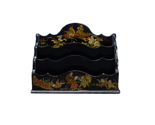 Victorian Paper Mache Desk Letter Rack Holder Caddy Holder