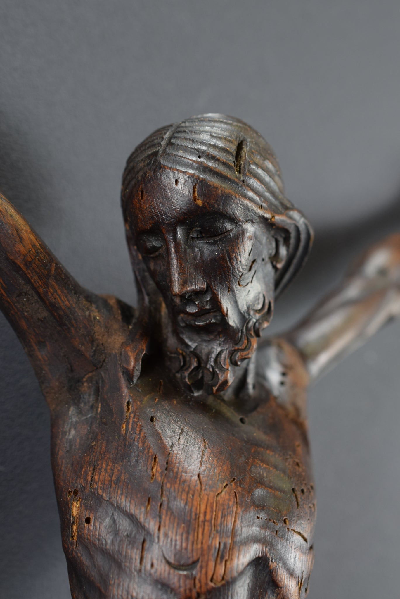 French Antique Hand Carved Wood Jesus Christ Corpus 14"