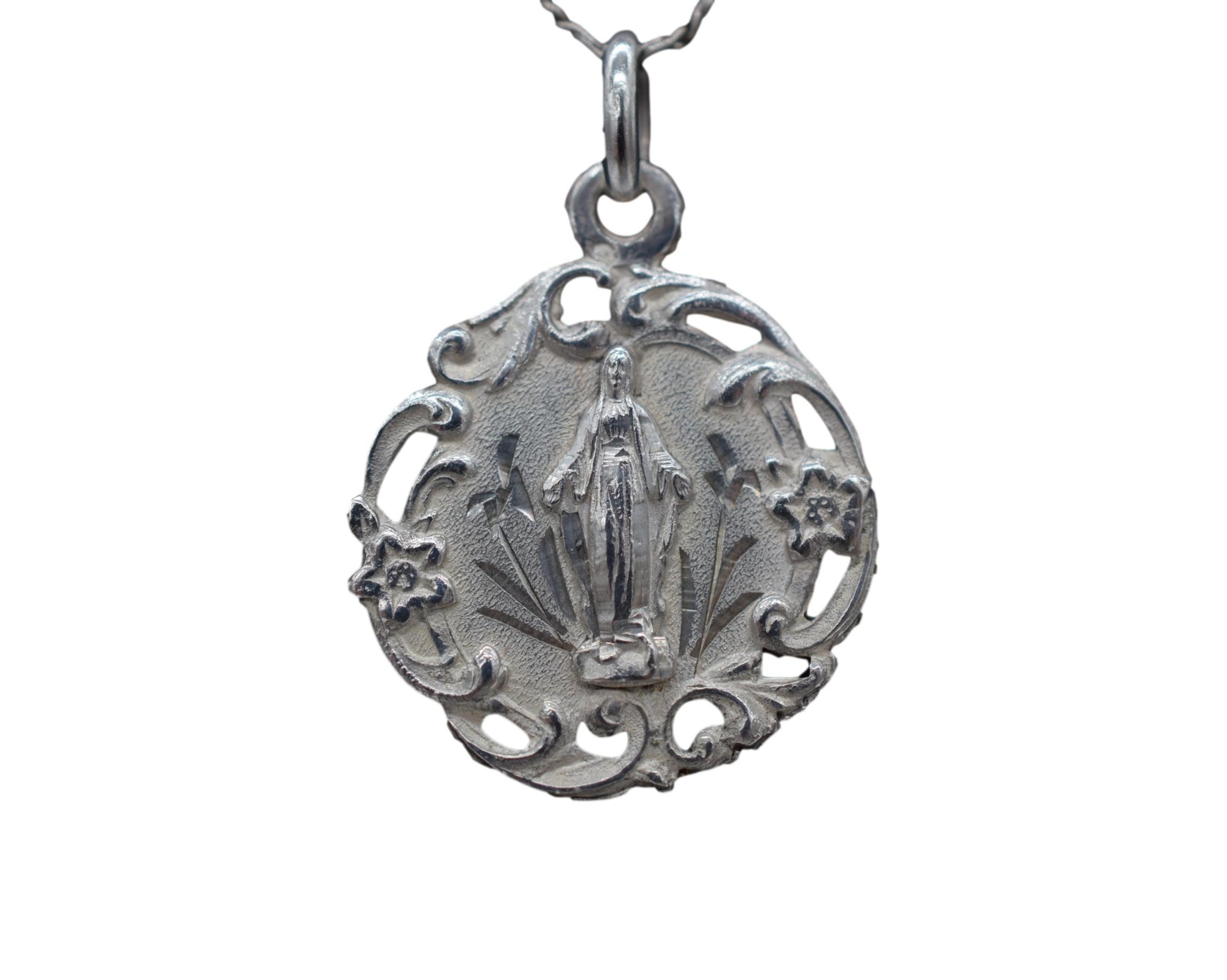 French Vintage Sterling Silver Mary Medal 