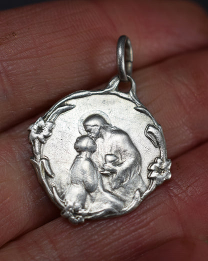 Vintage Art Nouveau Silver Communion Medal