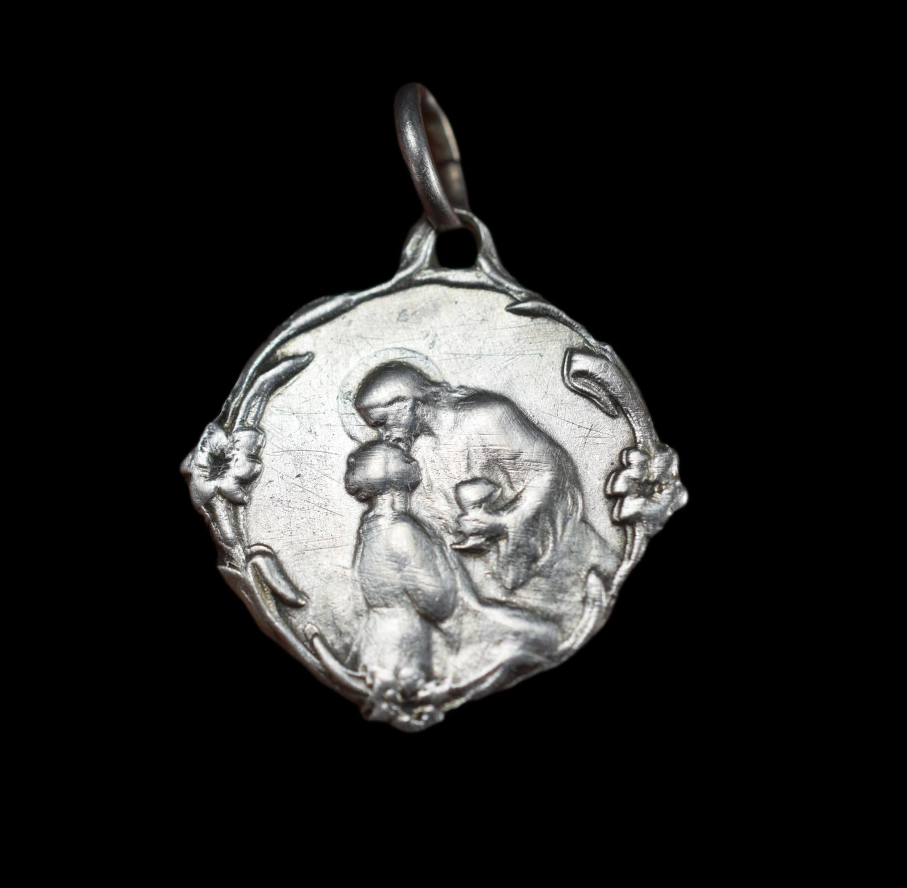 Vintage Art Nouveau Silver Communion Medal