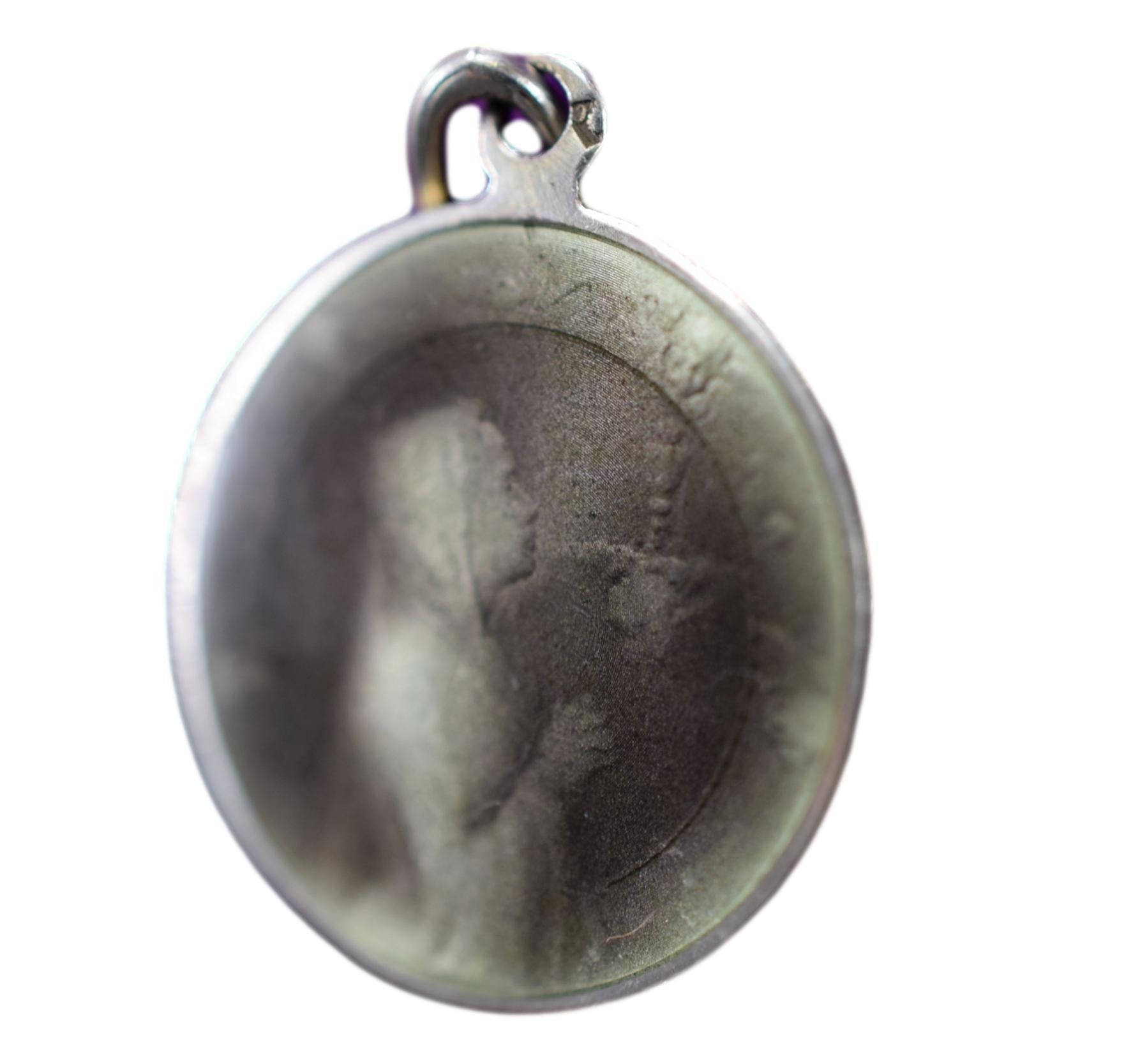 Vintage Sterling Silver & Green Enamel Medal of Communion