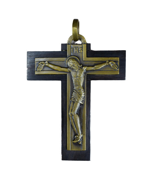 Bronze & Wood Pectoral Cross - Charmantiques