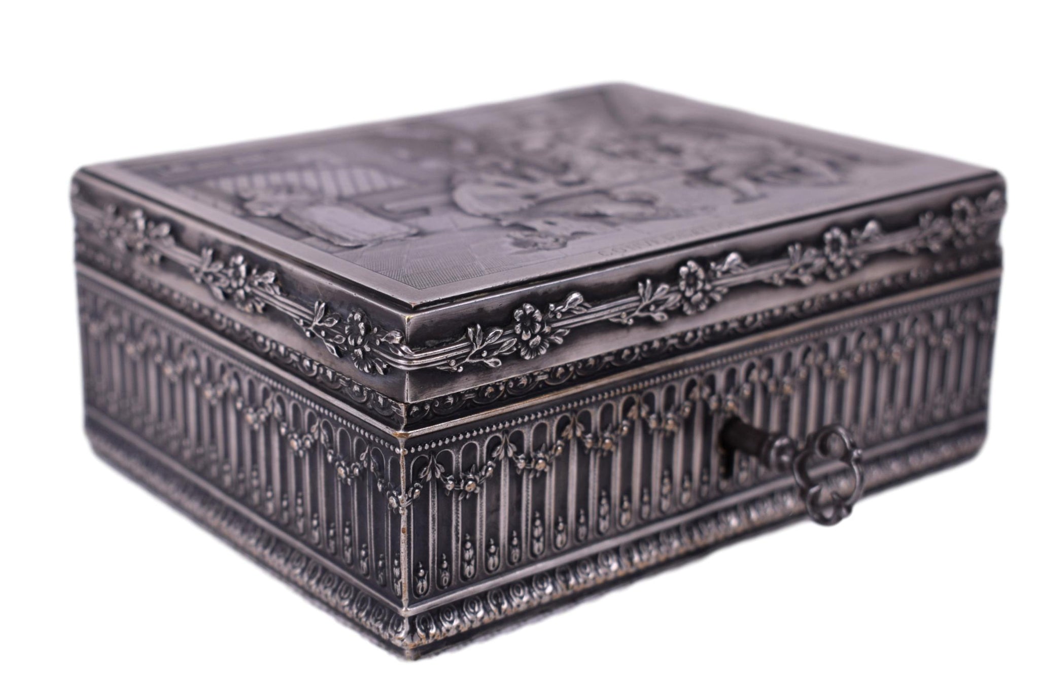 Etched Silver Jewelry Box - Charmantiques