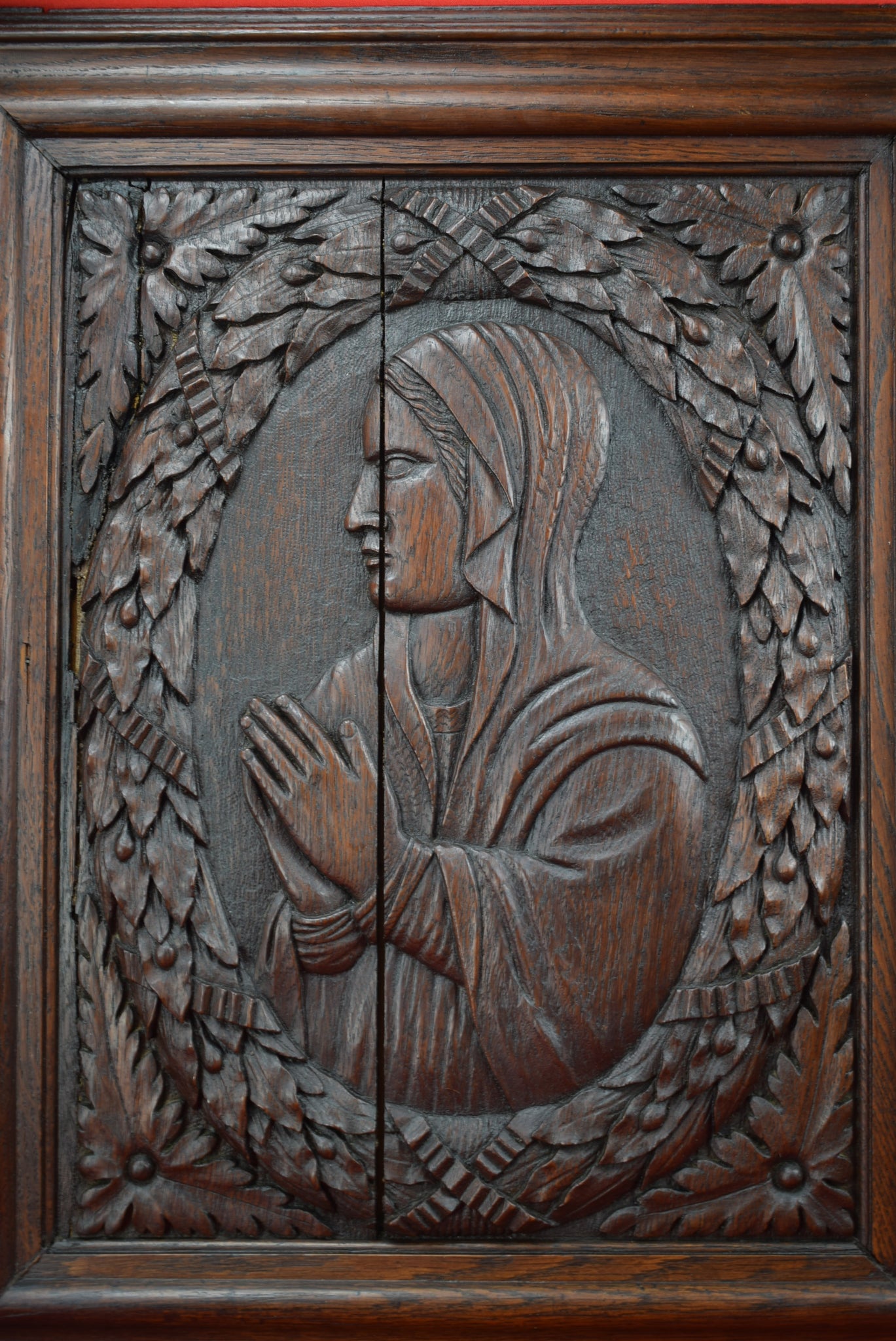 17th.C Virgin Mary Carving Door - Charmantiques