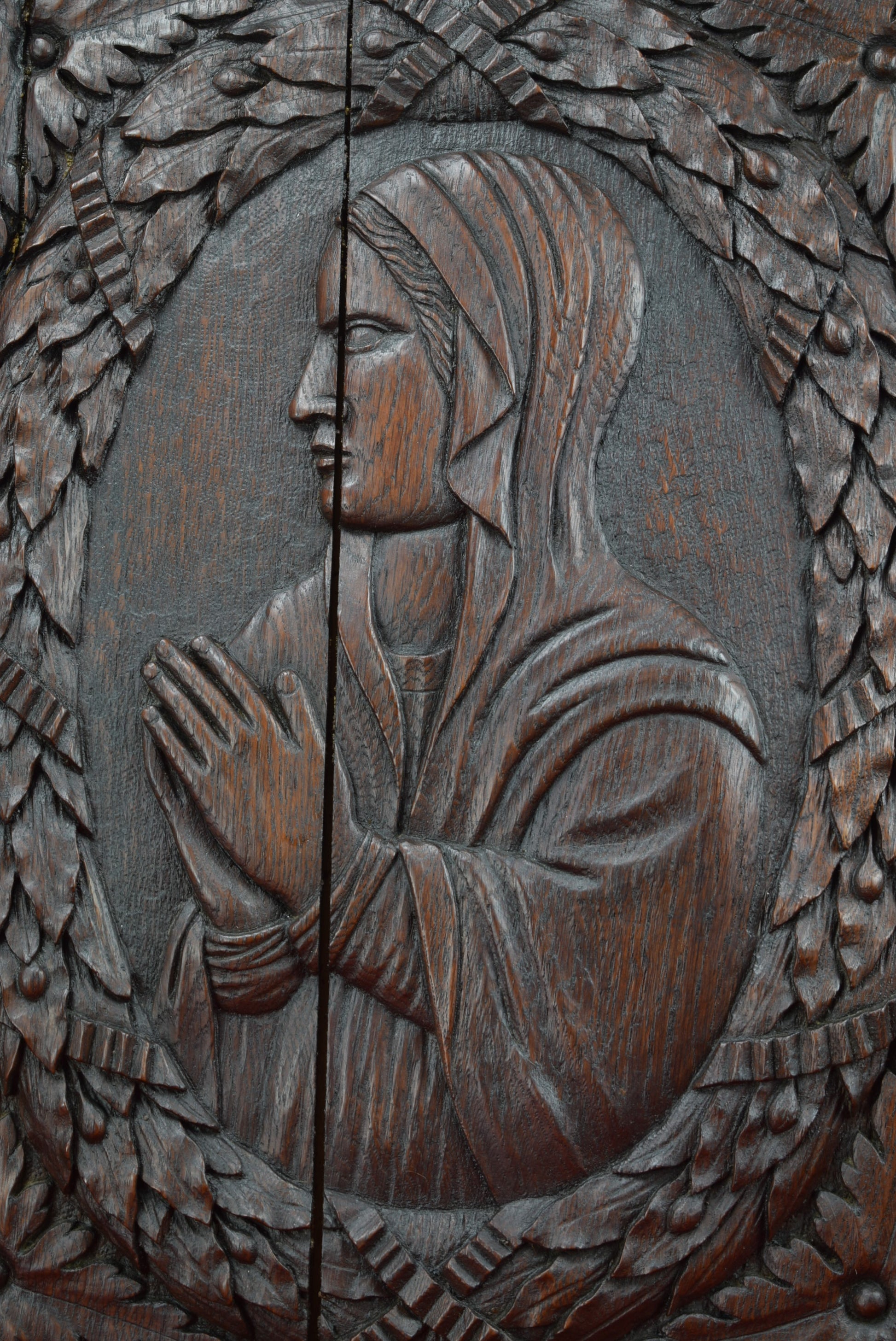 17th.C Virgin Mary Carving Door - Charmantiques