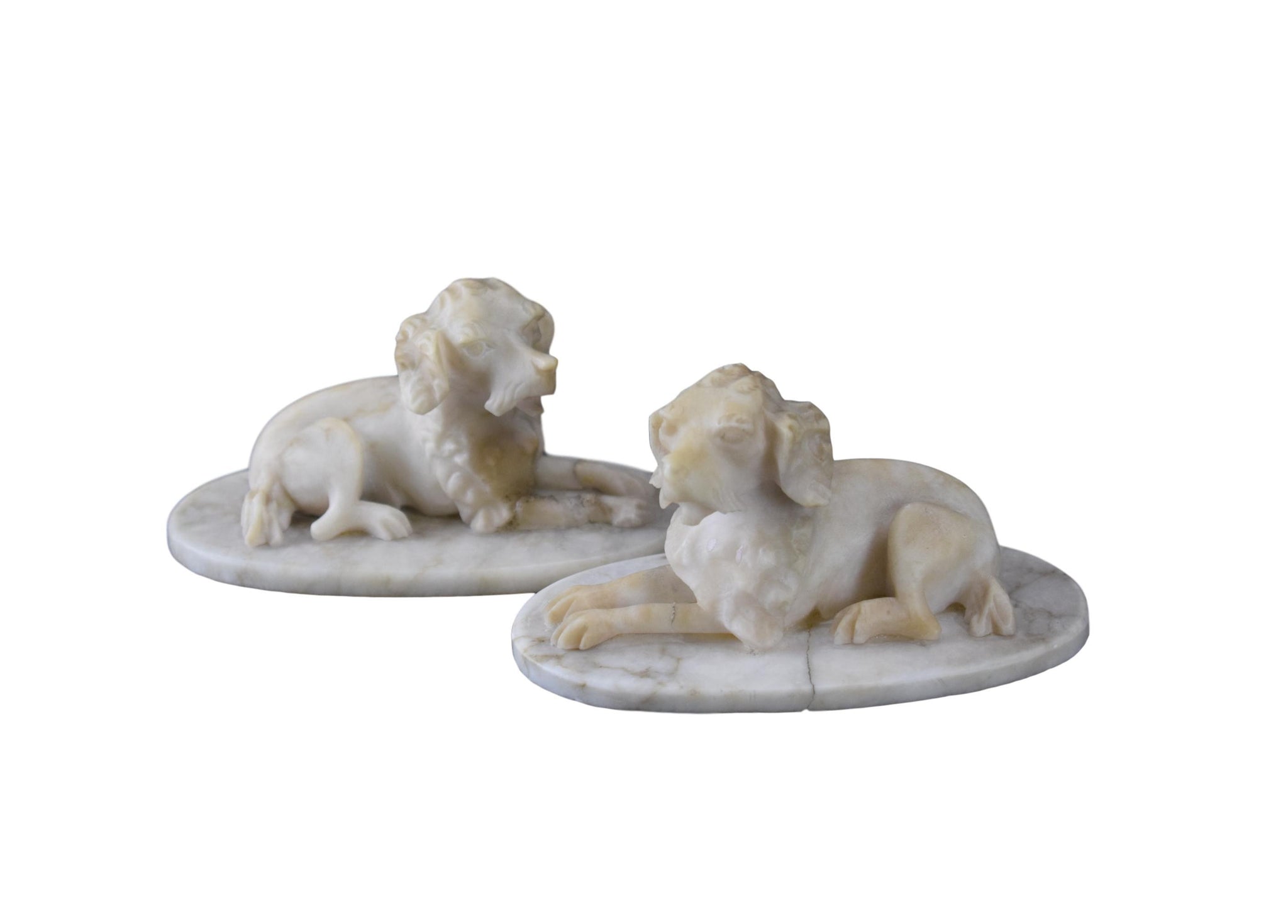 Carved Alabaster Dogs - Charmantiques