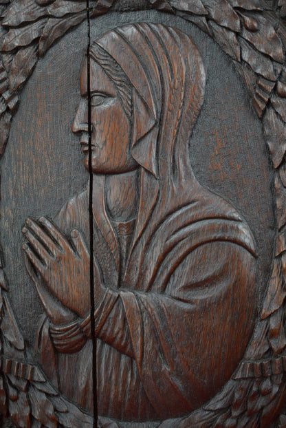 17th.C Virgin Mary Carving Door - Charmantiques