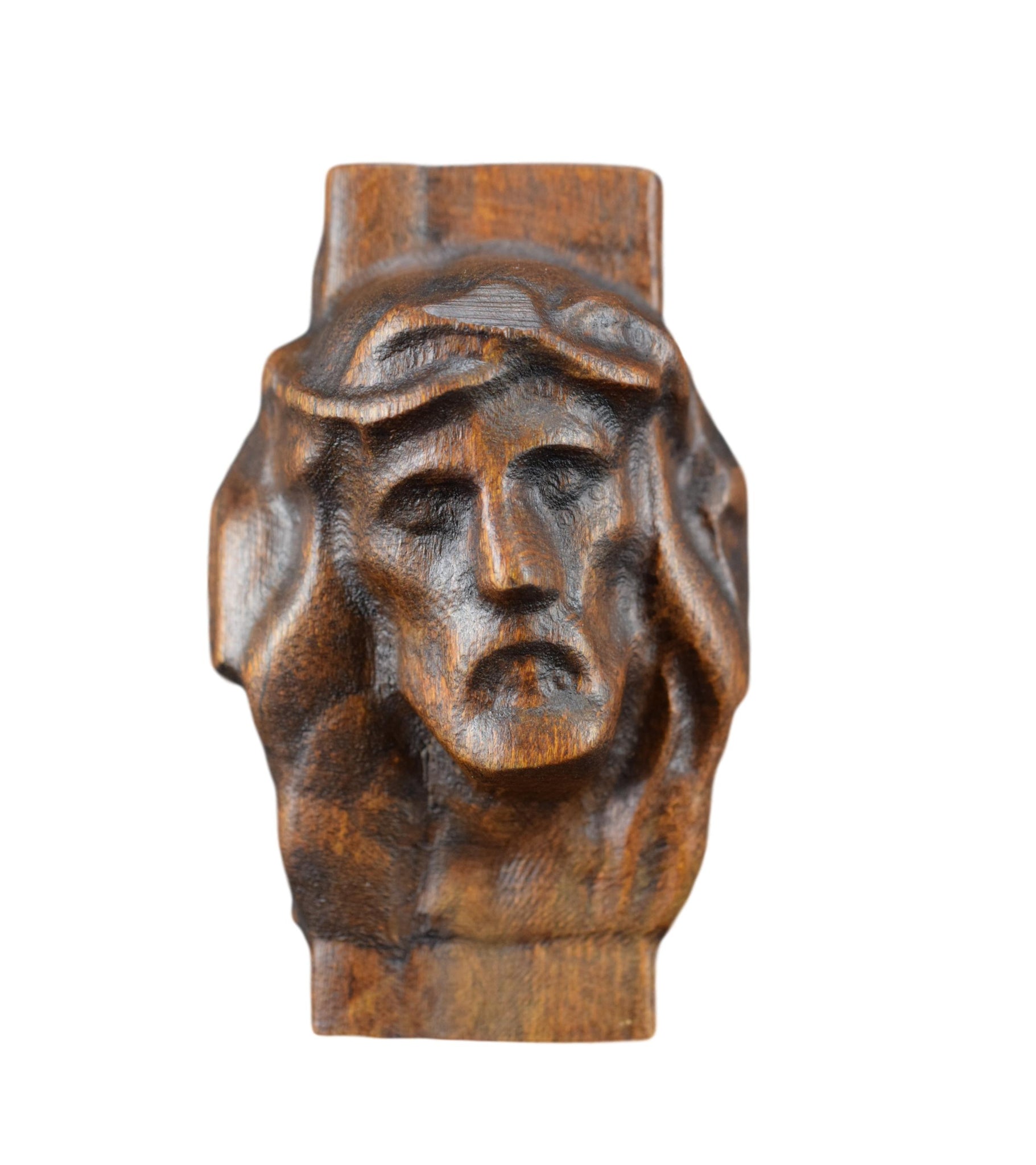 French Vintage Carved Wood Holy Face of Jesus Sculpture Carving Wall Panel