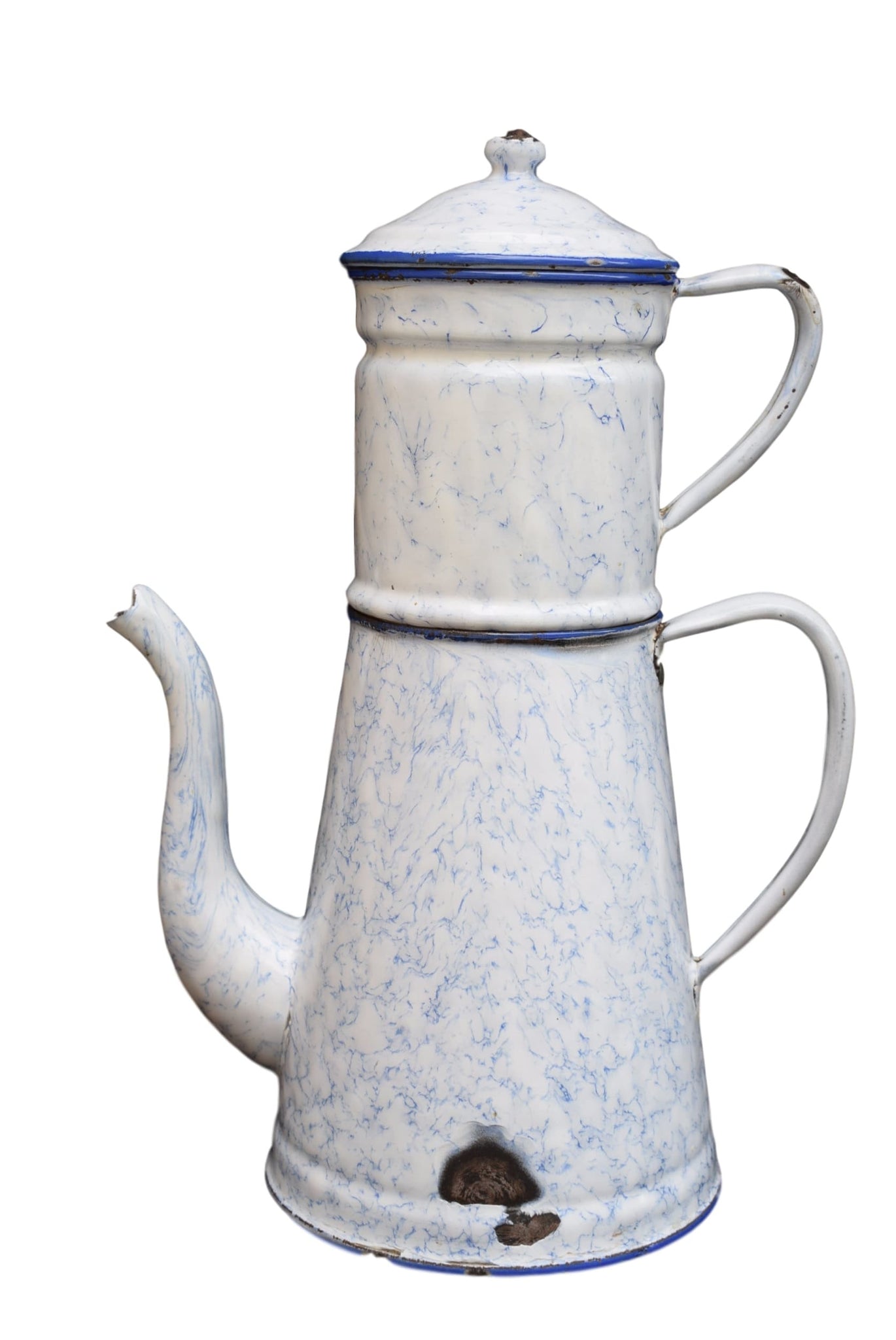 Large Vintage Blue Speckle Enamelware, Granite Ware Coffee Pot