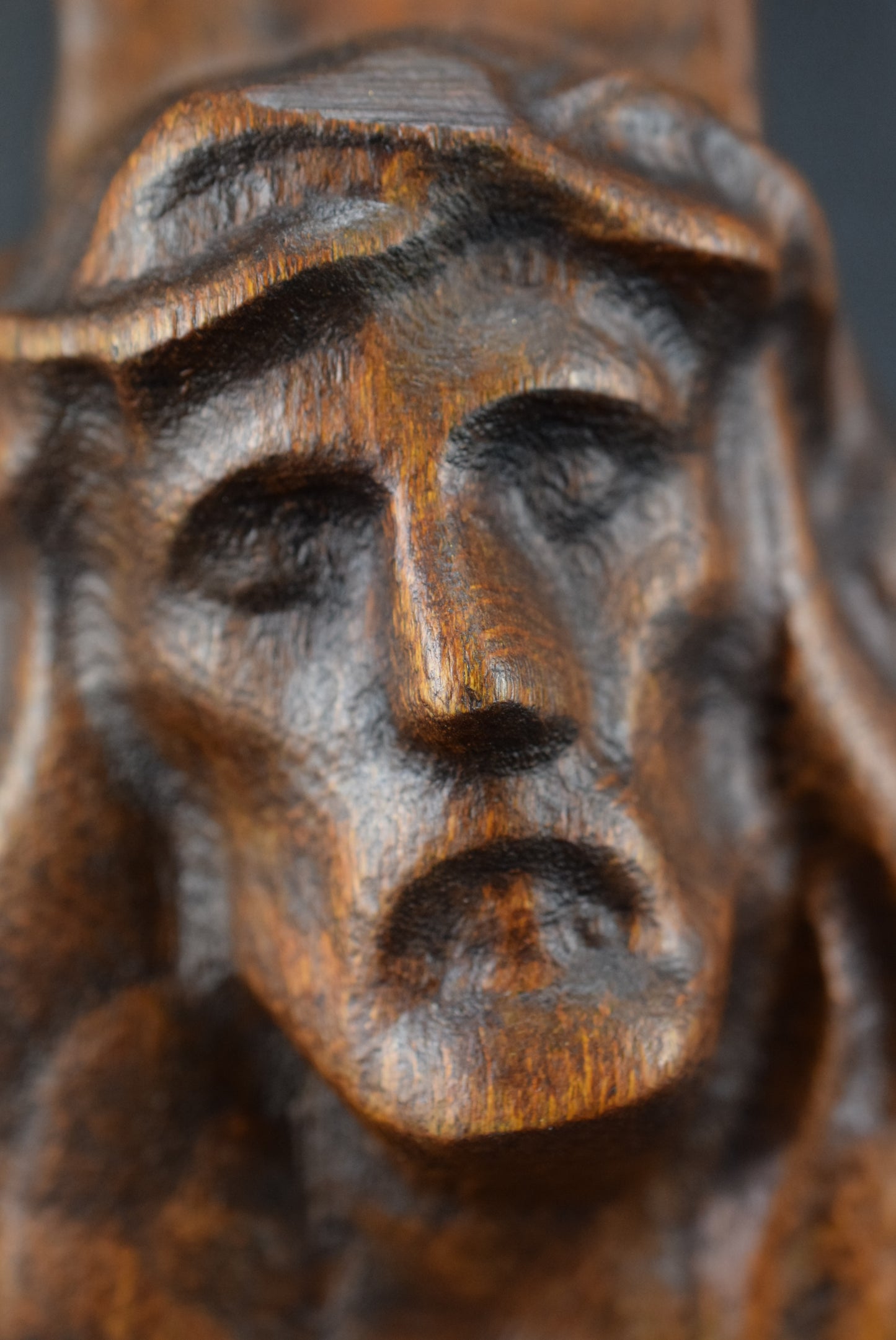 French Vintage Carved Wood Holy Face of Jesus Sculpture Carving Wall Panel