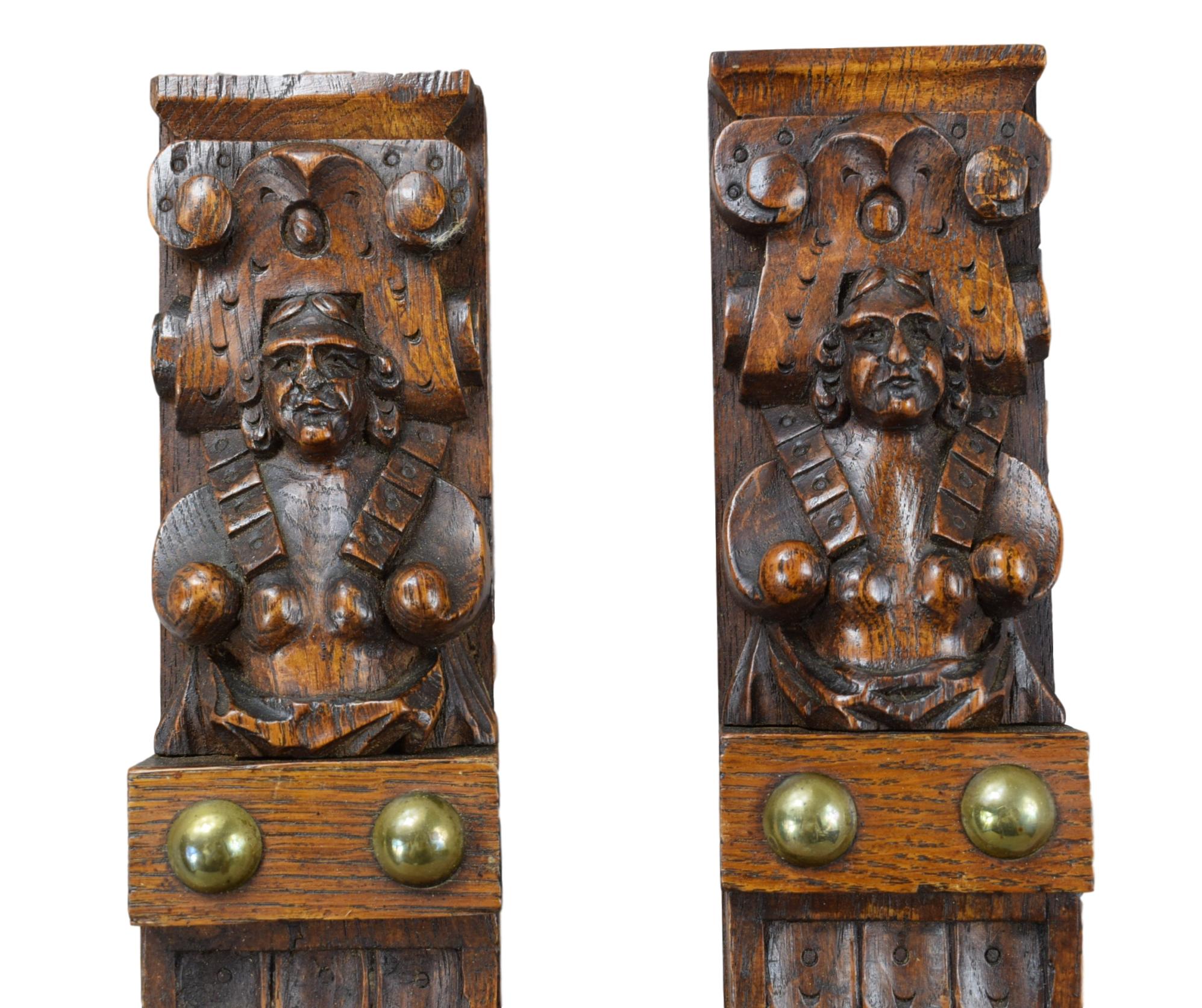 Pair of Figural Wood Pillars - Charmantiques