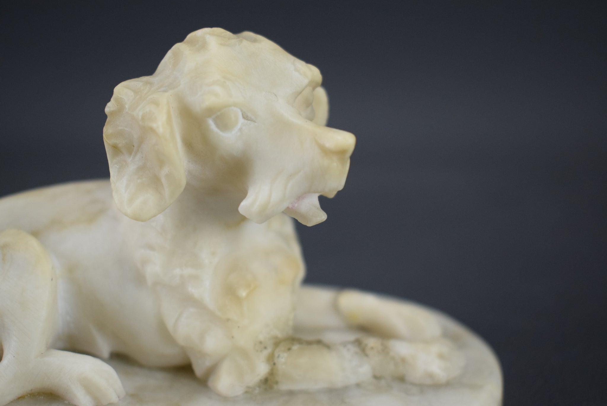 Carved Alabaster Dogs - Charmantiques