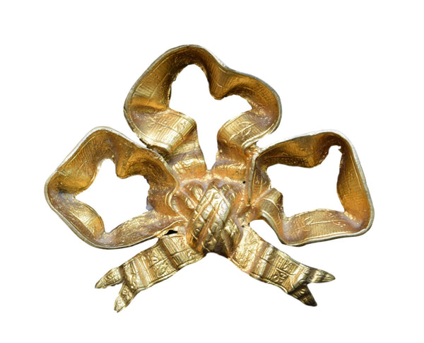 French Antique Ormolu Bronze Bow Pediment - Charmantiques