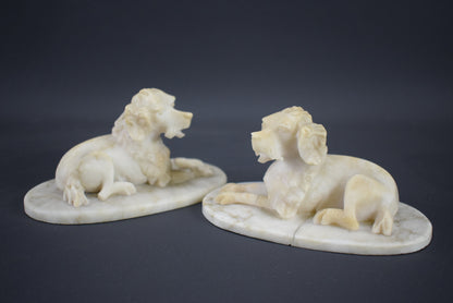 Carved Alabaster Dogs - Charmantiques