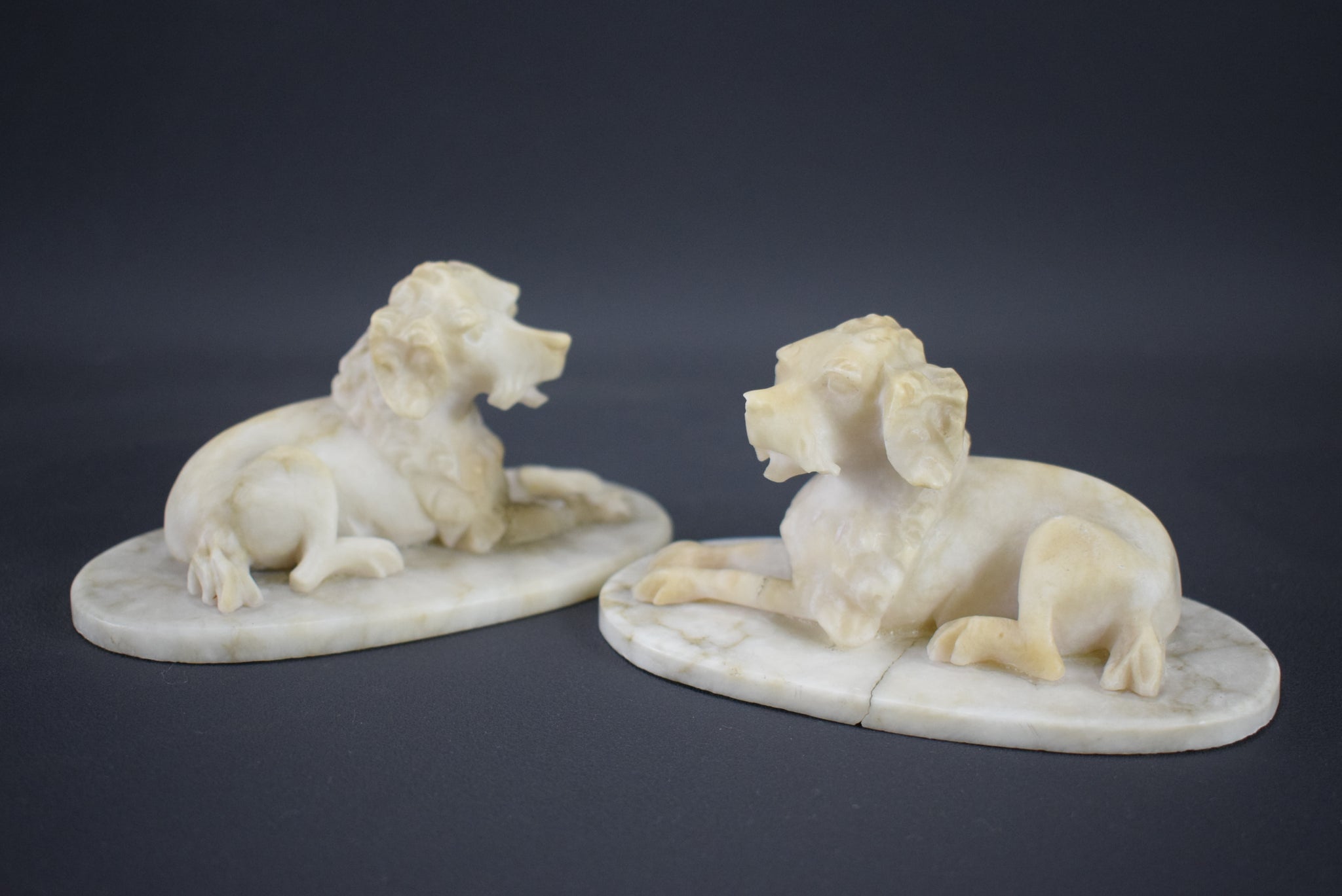 Carved Alabaster Dogs - Charmantiques